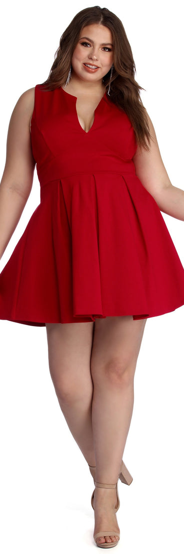 Plus Pretty And Pleated Skater Dress creates the perfect spring wedding guest dress or cocktail attire with stylish details in the latest trends for 2023!