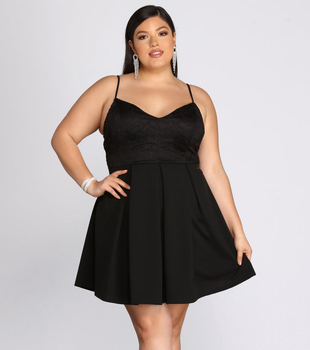 Plus Lace Appeal Skater Dress is a stunning choice for a bridesmaid dress or maid of honor dress, and to feel beautiful at Homecoming 2023, fall or winter weddings, formals, & military balls!