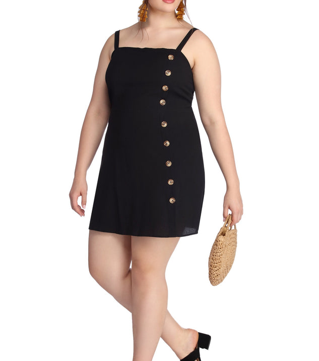 Plus Button Up Linen Mini Dress
